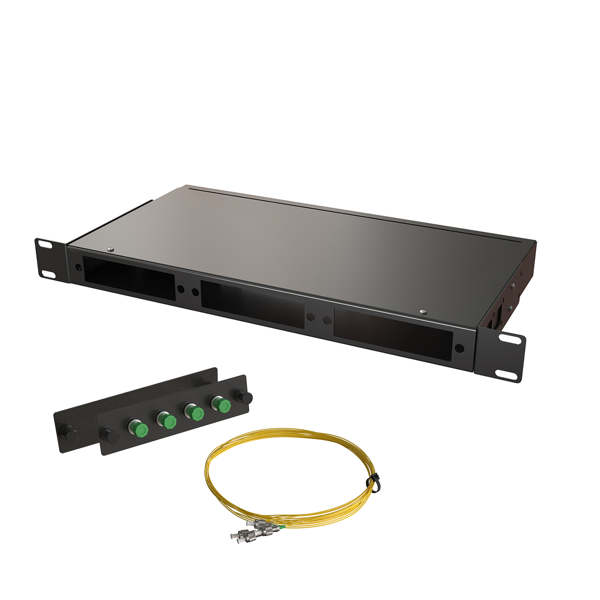 Кросс КСП, стационарный, полный комплект, FC/APC, SM 9/125 OS2, 4 порта, 1U, цвет черный