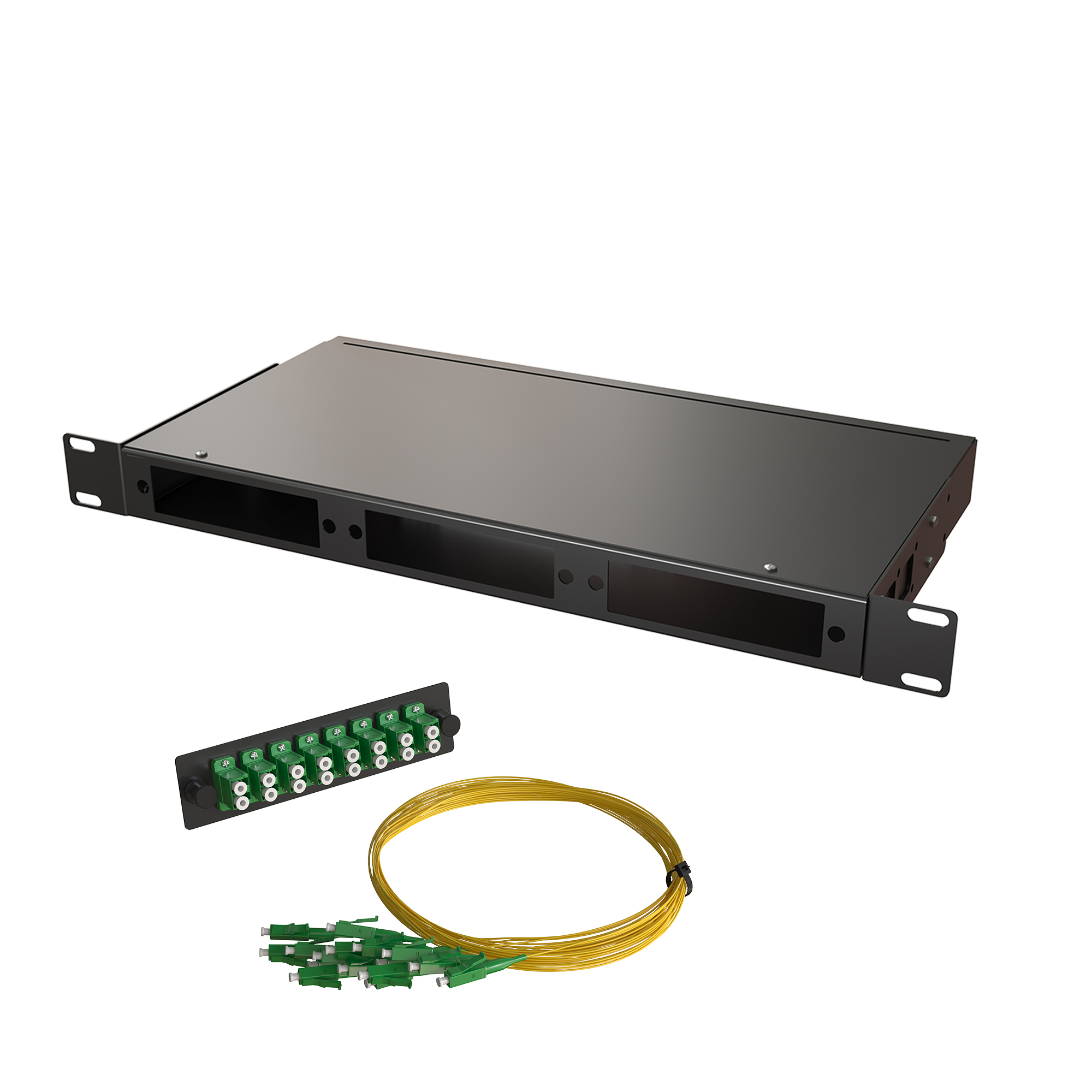 Кросс КСП, стационарный, полный комплект, 24 розетки 2LC/APC, SM 9/125 OS2, 48 портов, 1U, цвет черный