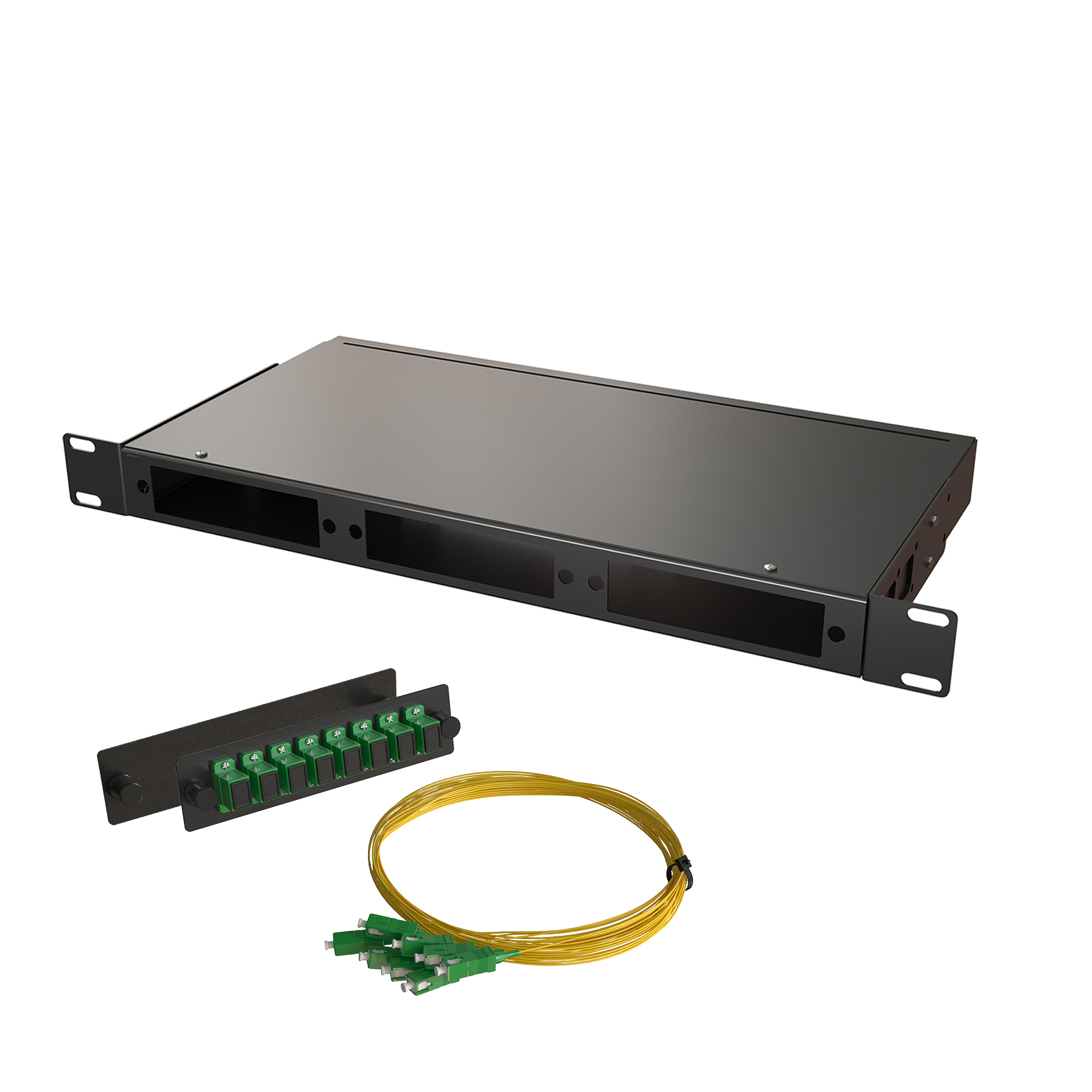 Кросс КСП, стационарный, полный комплект, SC/APC, SM 9/125 OS2, 16 портов, 1U, цвет черный