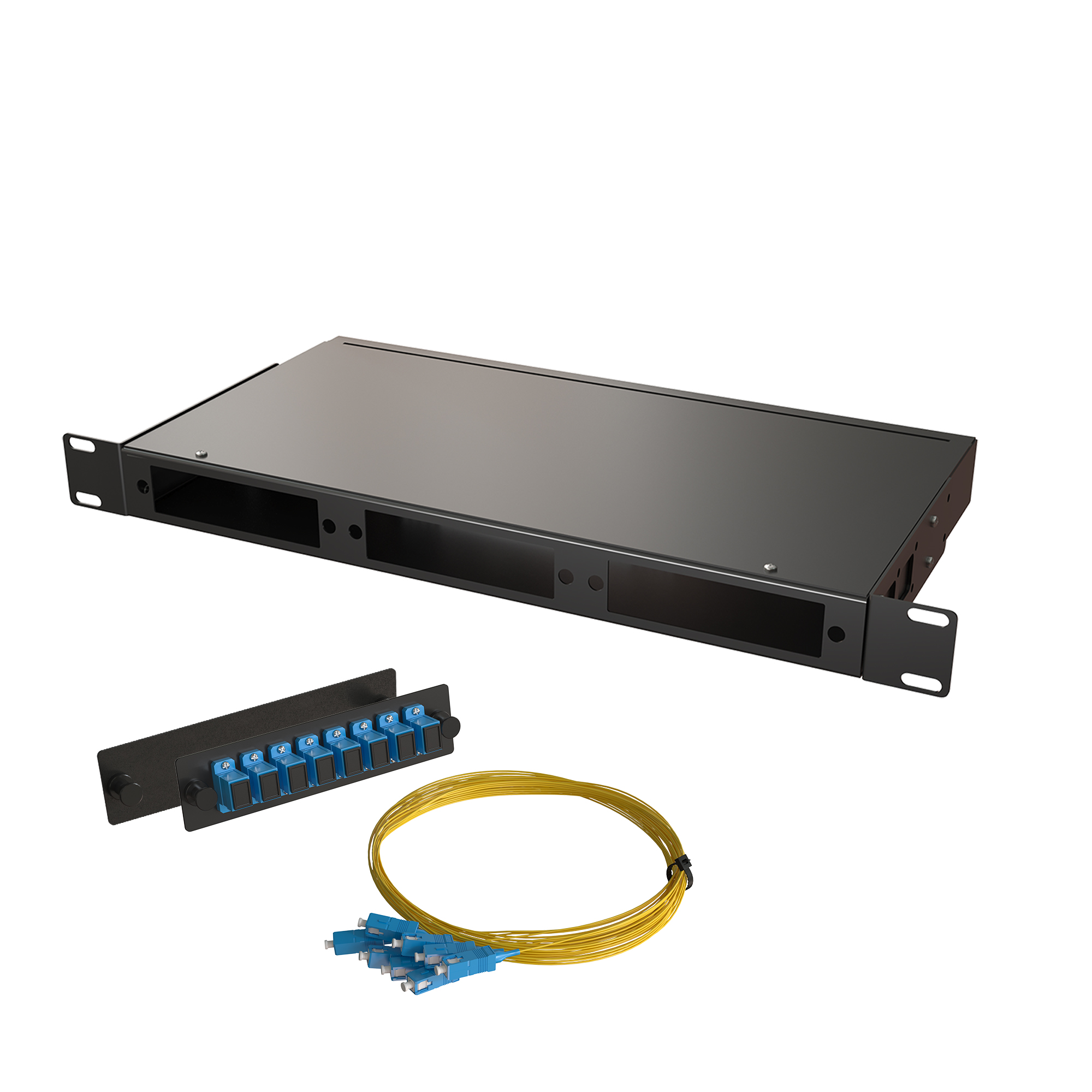 Кросс КСП, стационарный, полный комплект, SC/UPC, SM 9/125 OS2, 8 портов, 1U, цвет черный