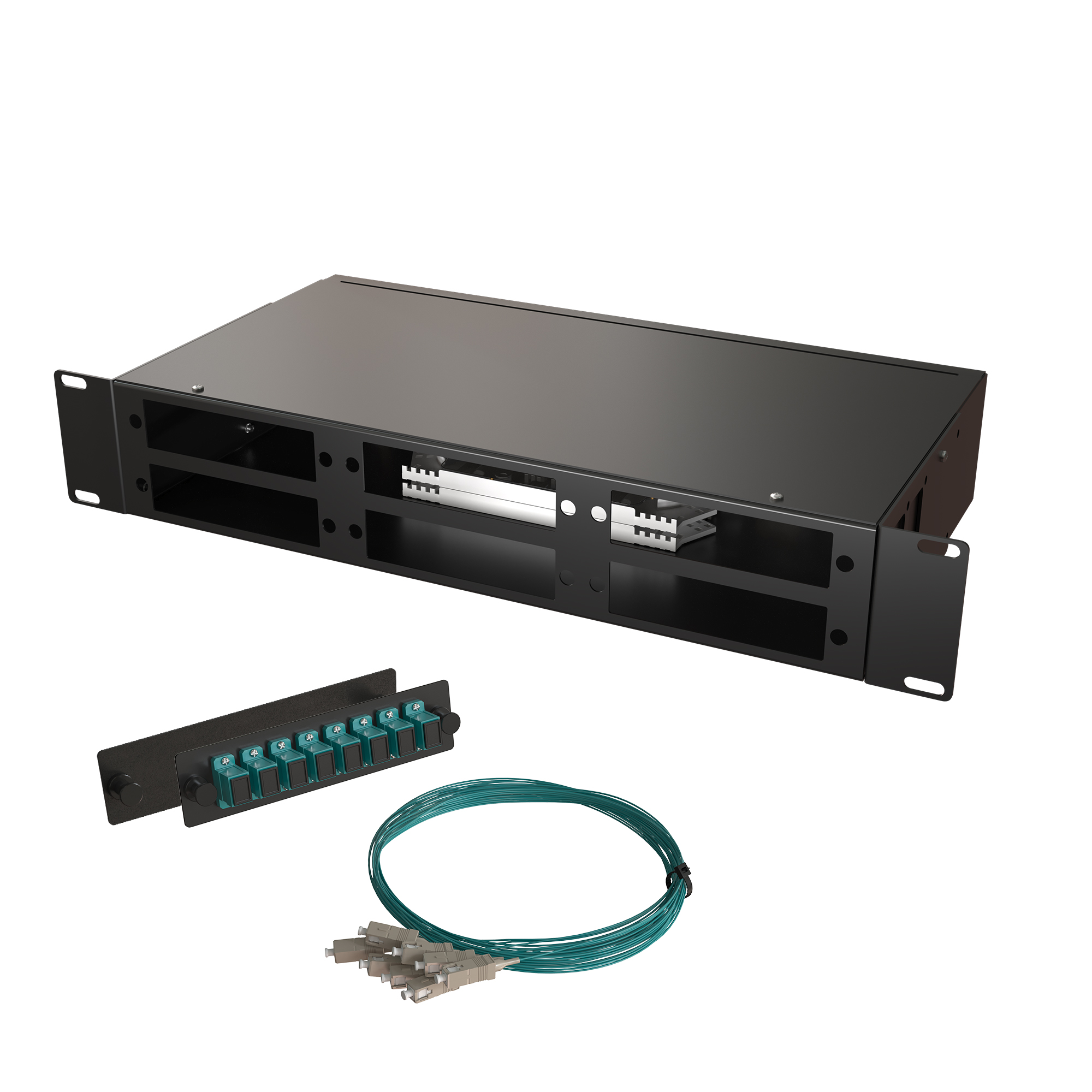 Кросс КСП, стационарный, полный комплект, SC/UPC, MM 50/125 OM3, 32 порта, 2U, цвет черный