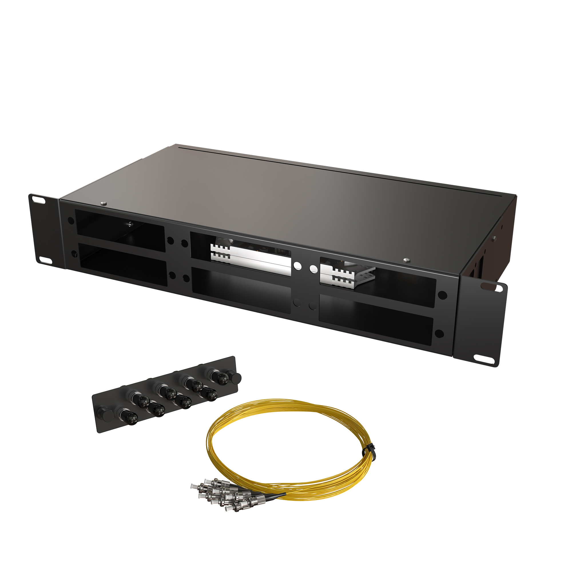 Кросс КСП, стационарный, полный комплект, ST/UPC, SM 9/125 OS2, 48 портов, 2U, цвет черный