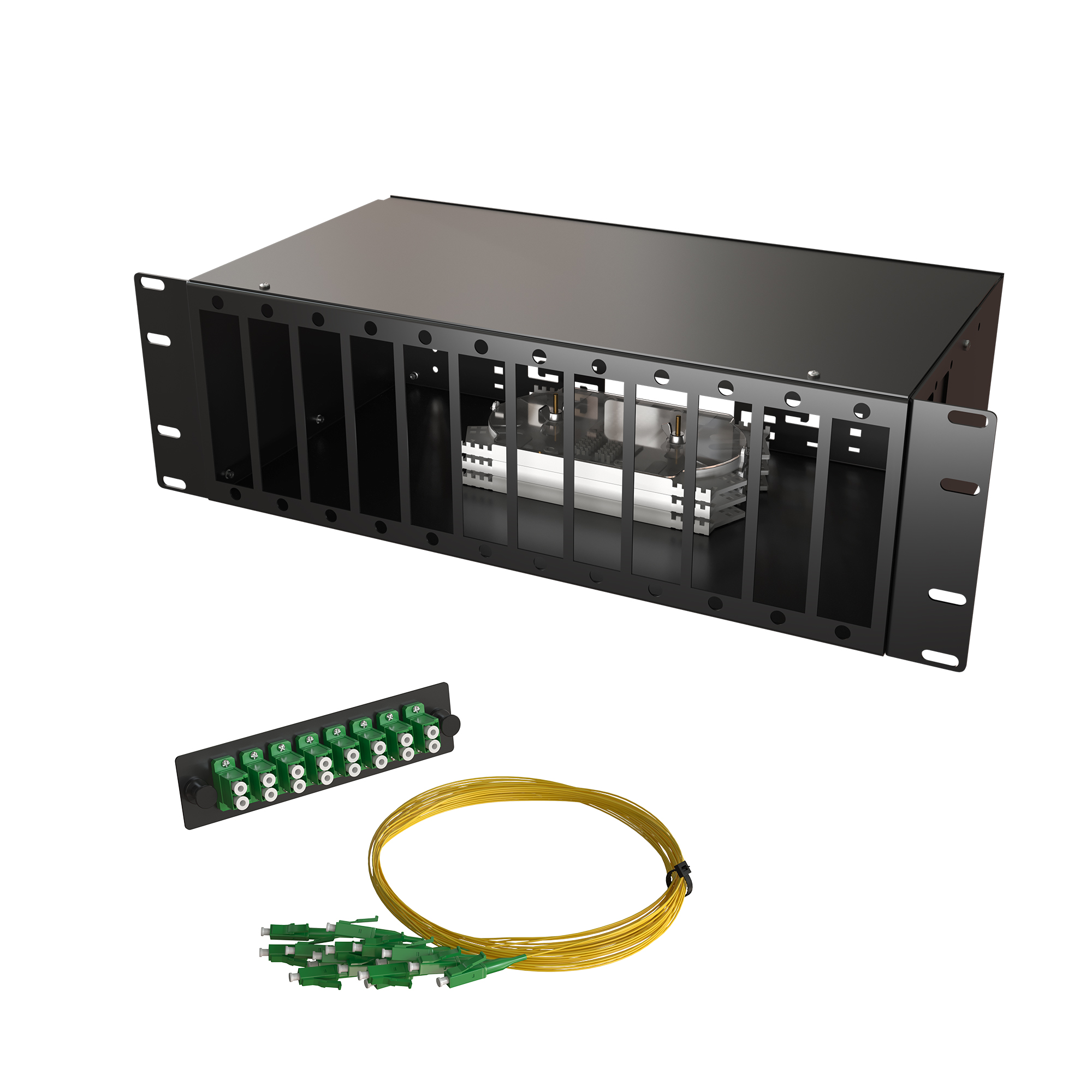 Кросс КСП, стационарный, полный комплект, 96 розеток 2LC/APC, SM 9/125 OS2, 192 порта, 3U, цвет черный