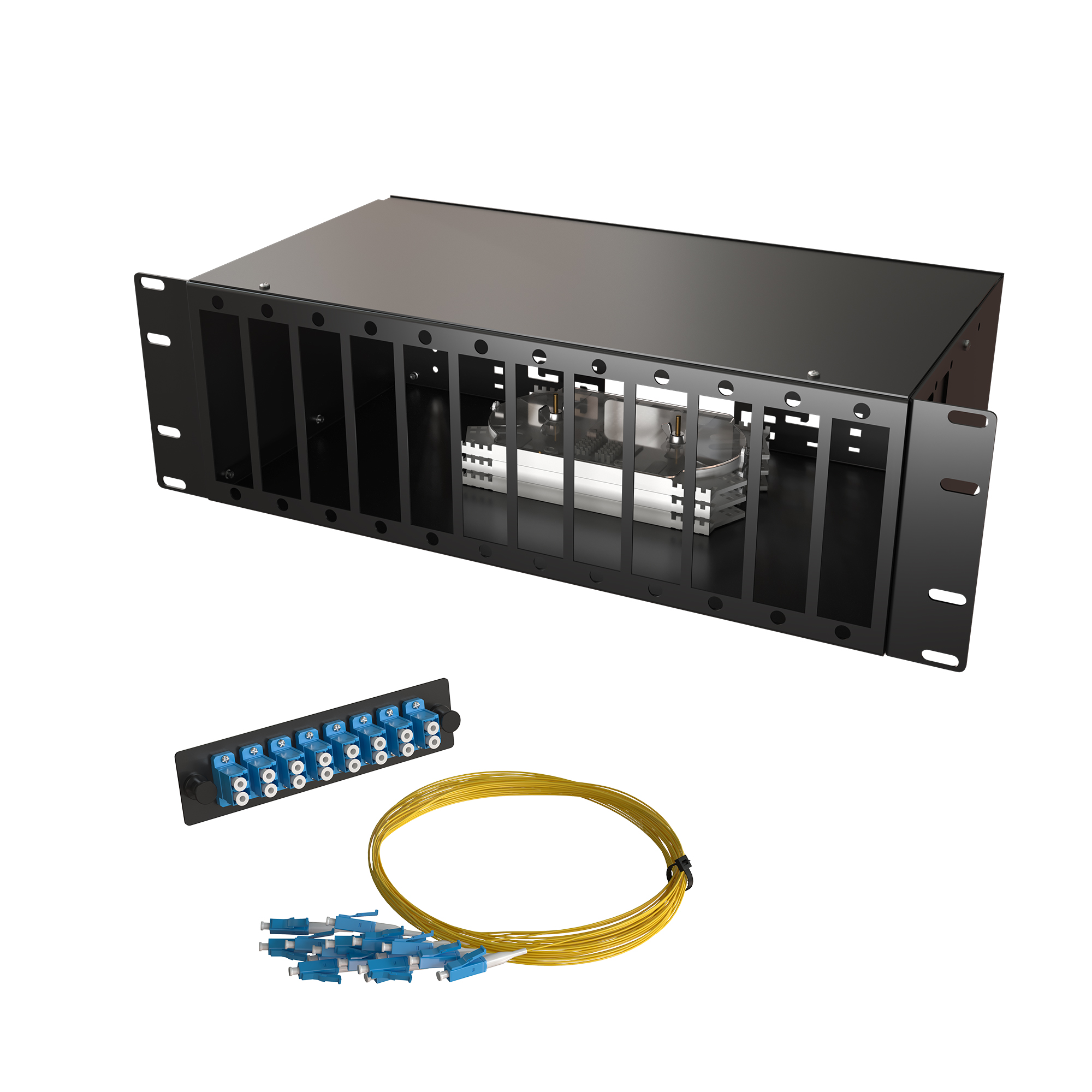 Кросс КСП, стационарный, полный комплект, 96 розеток 2LC/UPC, SM 9/125 OS2, 192 порта, 3U, цвет черный