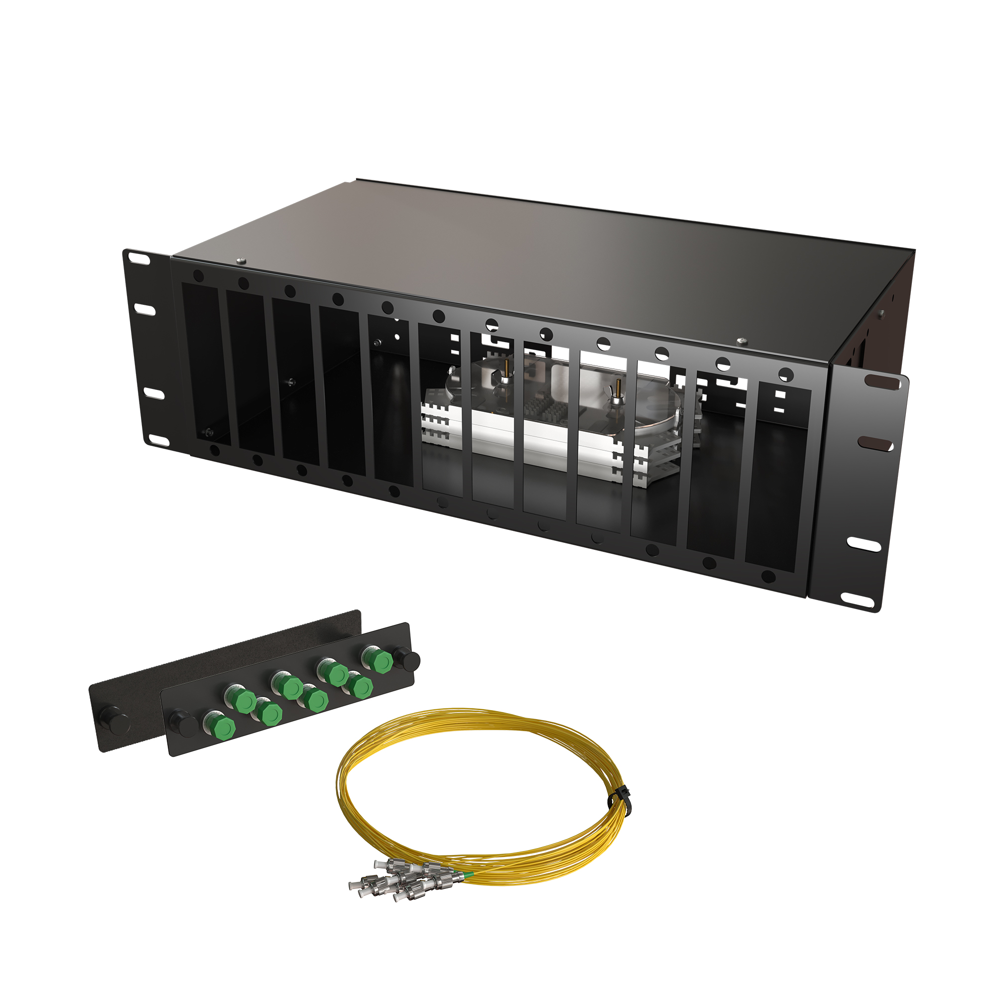 Кросс КСП, стационарный, полный комплект, FC/APC, SM 9/125 OS2, 64 порта, 3U, цвет черный
