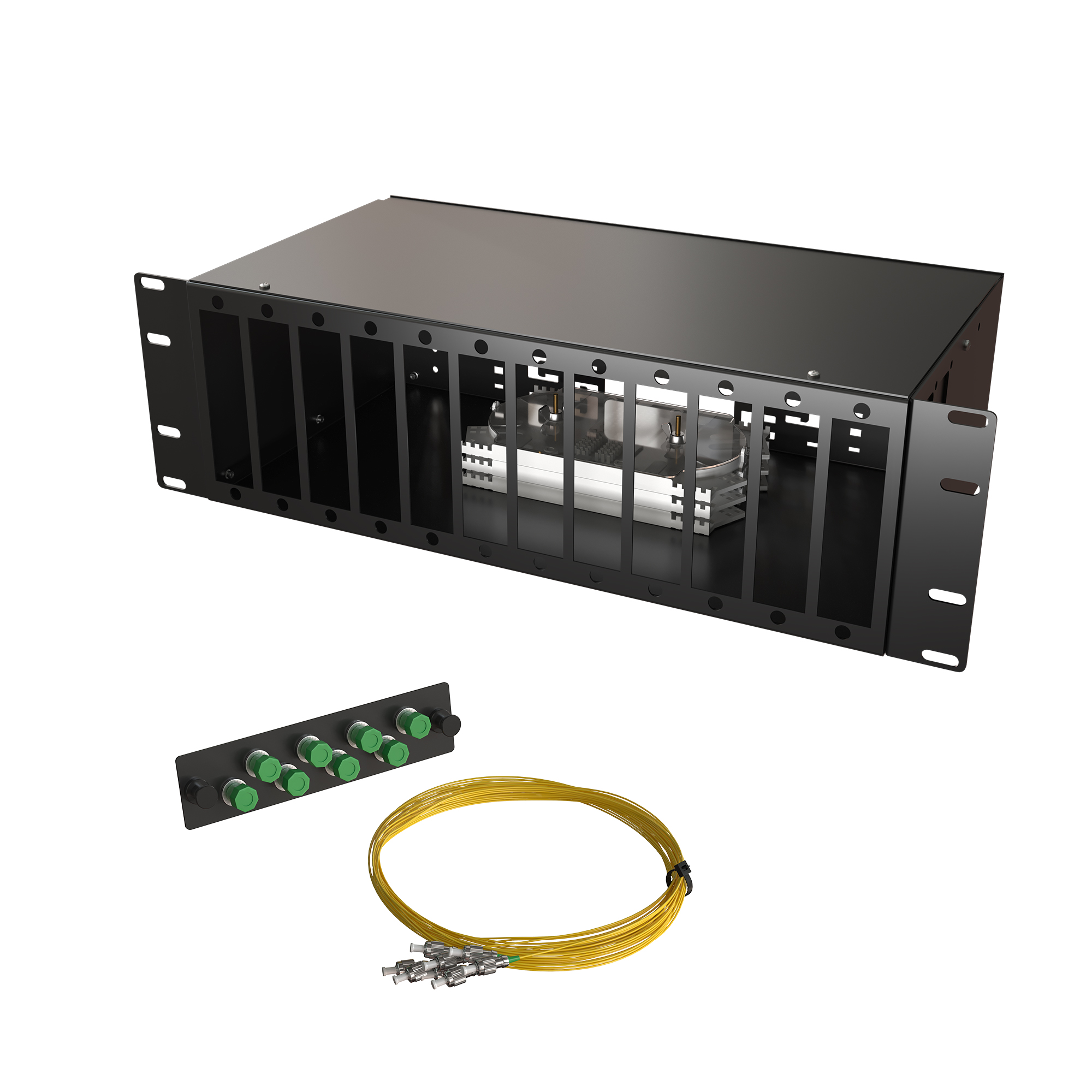 Кросс КСП, стационарный, полный комплект, FC/APC, SM 9/125 OS2, 96 портов, 3U, цвет черный