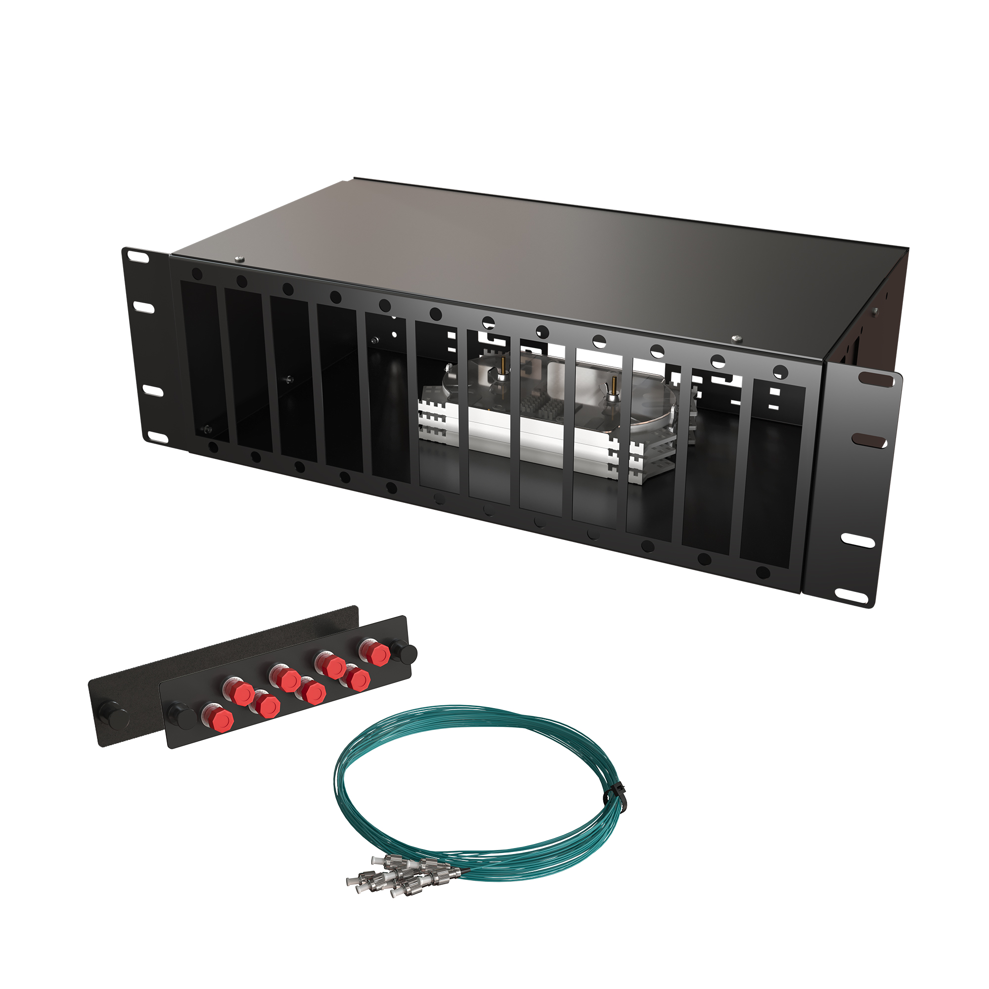 Кросс КСП, стационарный, полный комплект, FC/UPC, MM 50/125 OM3, 64 порта, 3U, цвет черный