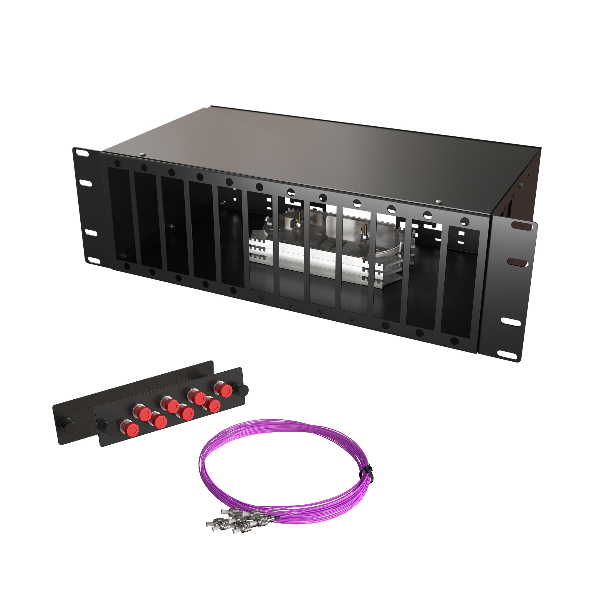 Кросс КСП, стационарный, полный комплект, FC/UPC, MM 50/125 OM4, 64 порта, 3U, цвет черный