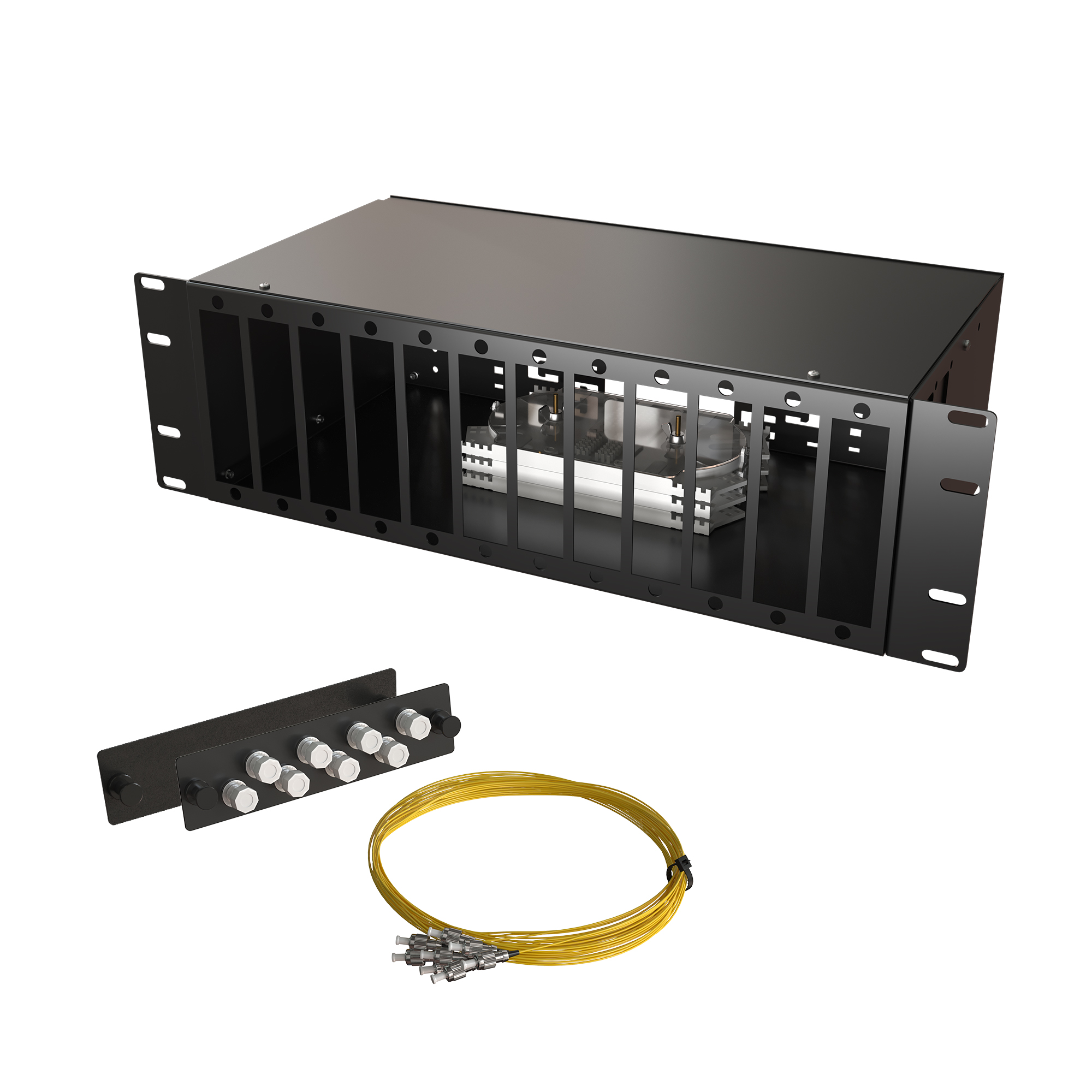Кросс КСП, стационарный, полный комплект, FC/UPC, SM 9/125 OS2, 64 порта, 3U, цвет черный