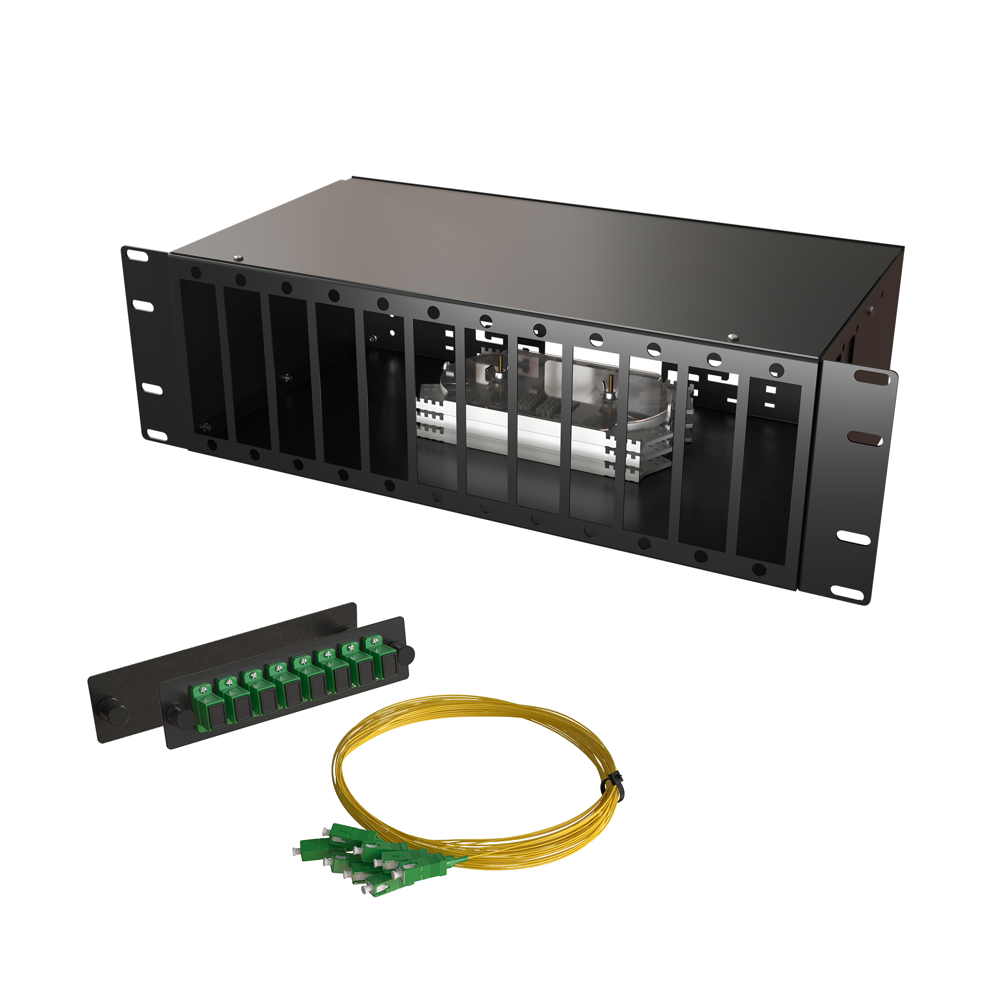 Кросс КСП, стационарный, полный комплект, SC/APC, SM 9/125 OS2, 64 порта, 3U, цвет черный