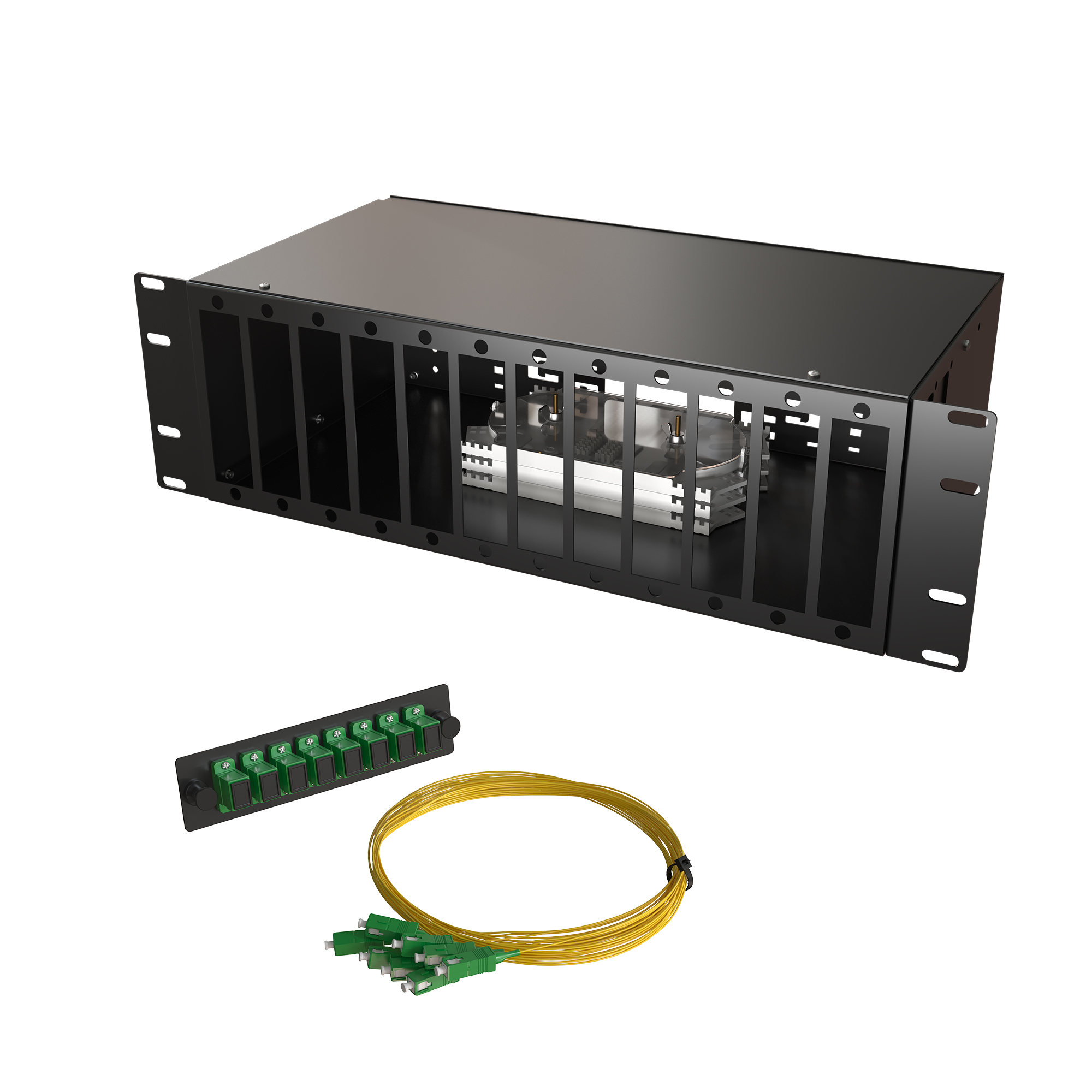 Кросс КСП, стационарный, полный комплект, SC/APC, SM 9/125 OS2, 96 портов, 3U, цвет черный