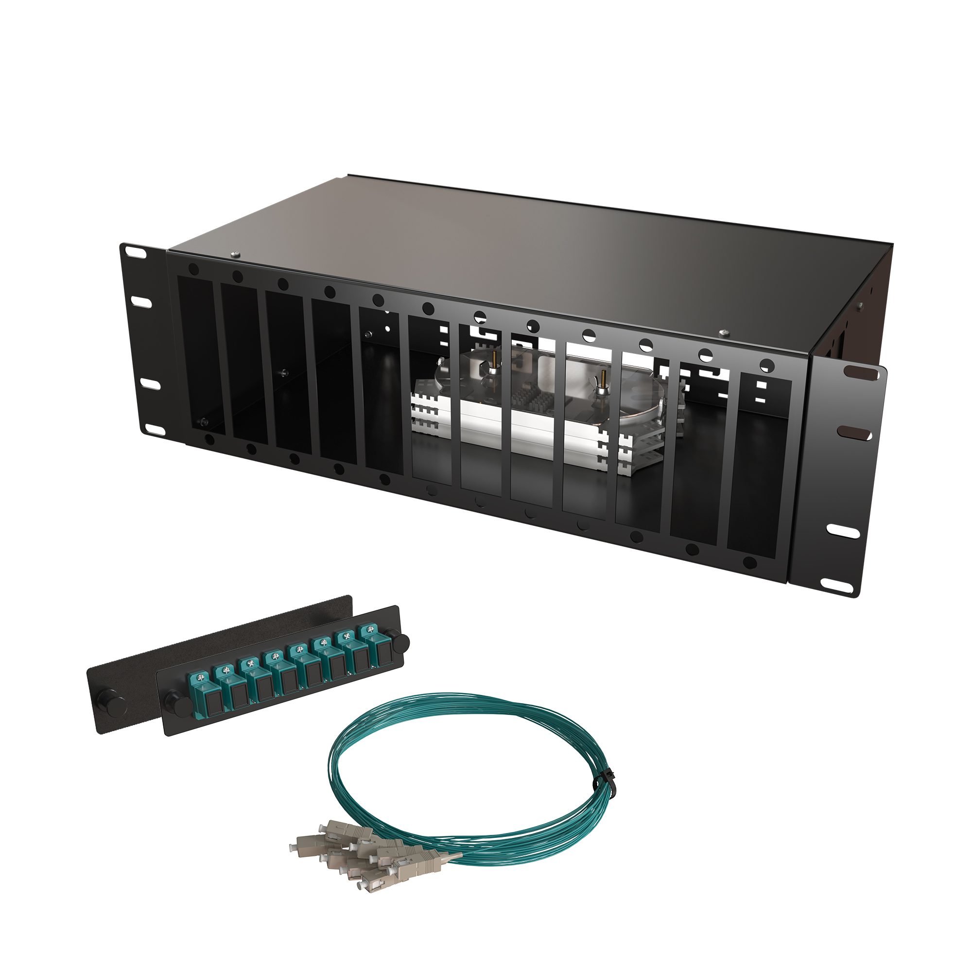 Кросс КСП, стационарный, полный комплект, SC/UPC, MM 50/125 OM3, 64 порта, 3U, цвет черный
