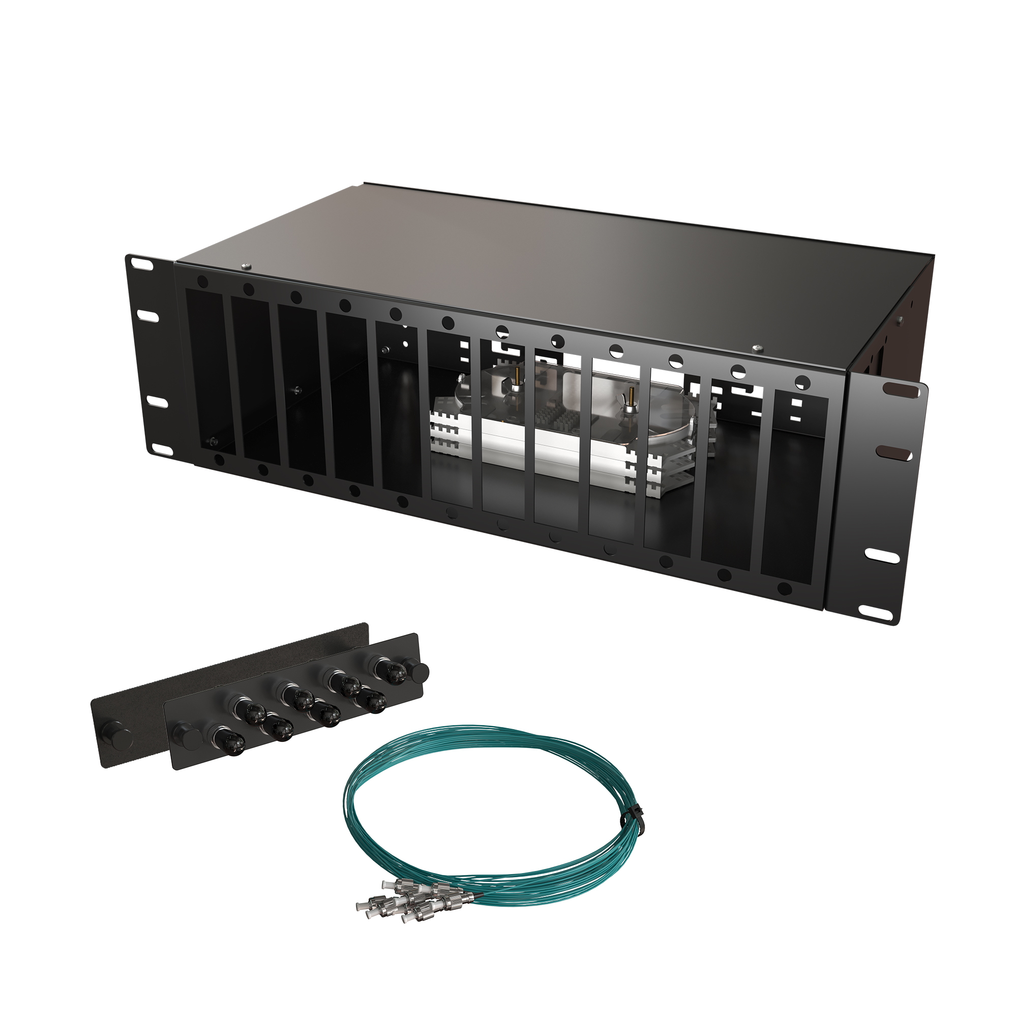 Кросс КСП, стационарный, полный комплект, ST/UPC, MM 50/125 OM3, 64 порта, 3U, цвет черный