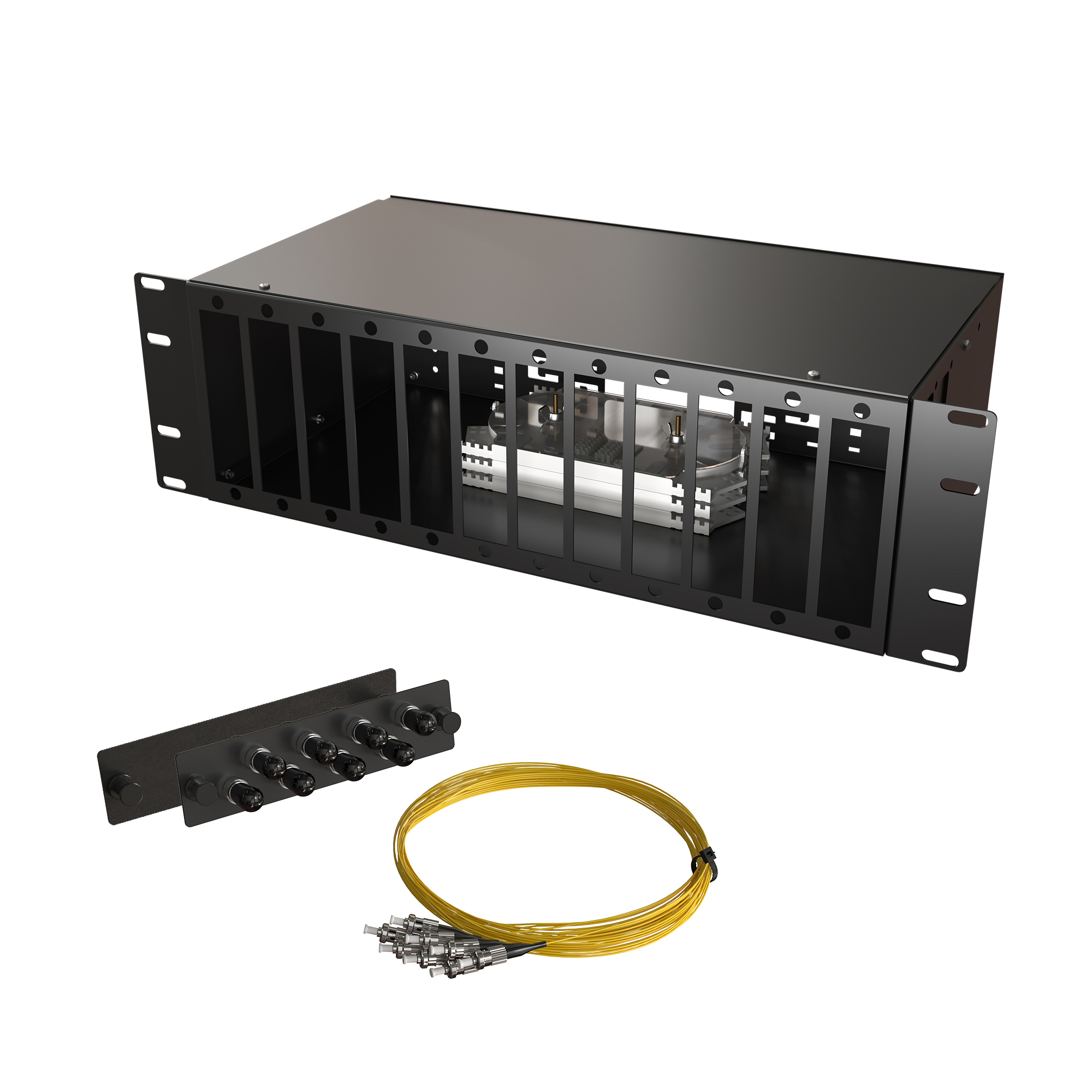 Кросс КСП, стационарный, полный комплект, ST/UPC, SM 9/125 OS2, 64 порта, 3U, цвет черный