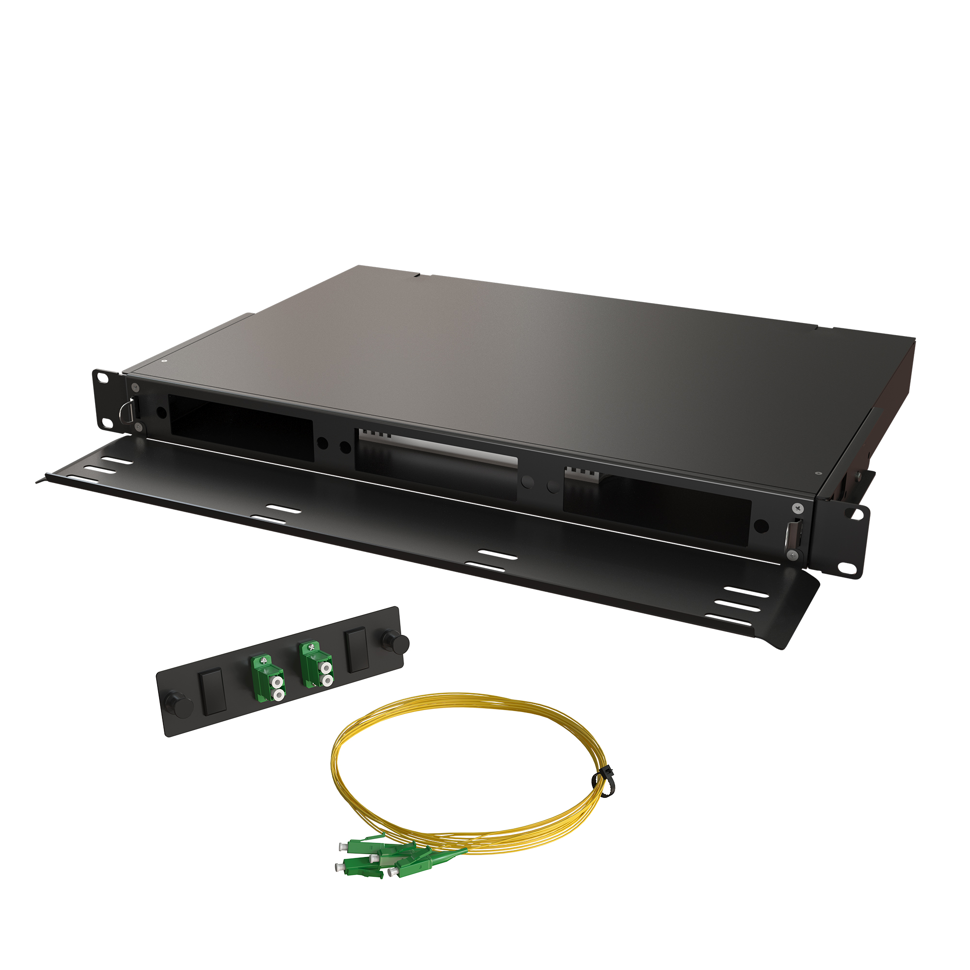 Кросс КТП, выдвижной, полный комплект, 6 розеток 2LC/APC, SM 9/125 OS2, 12 портов, 1U, цвет черный