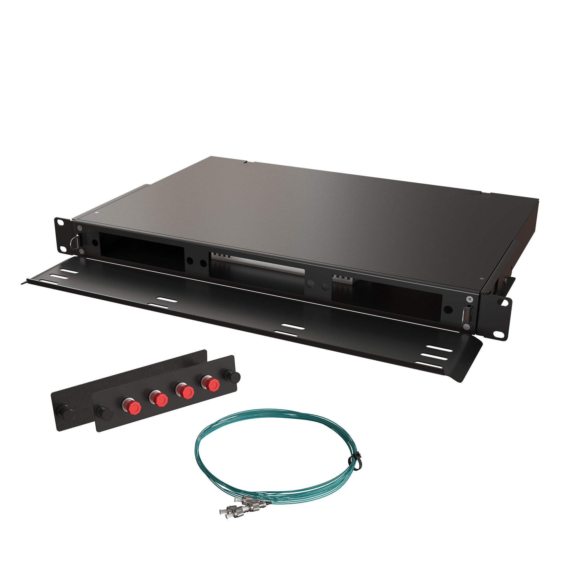Кросс КТП, выдвижной, полный комплект, FC/UPC, MM 50/125 OM3, 4 порта, 1U, цвет черный
