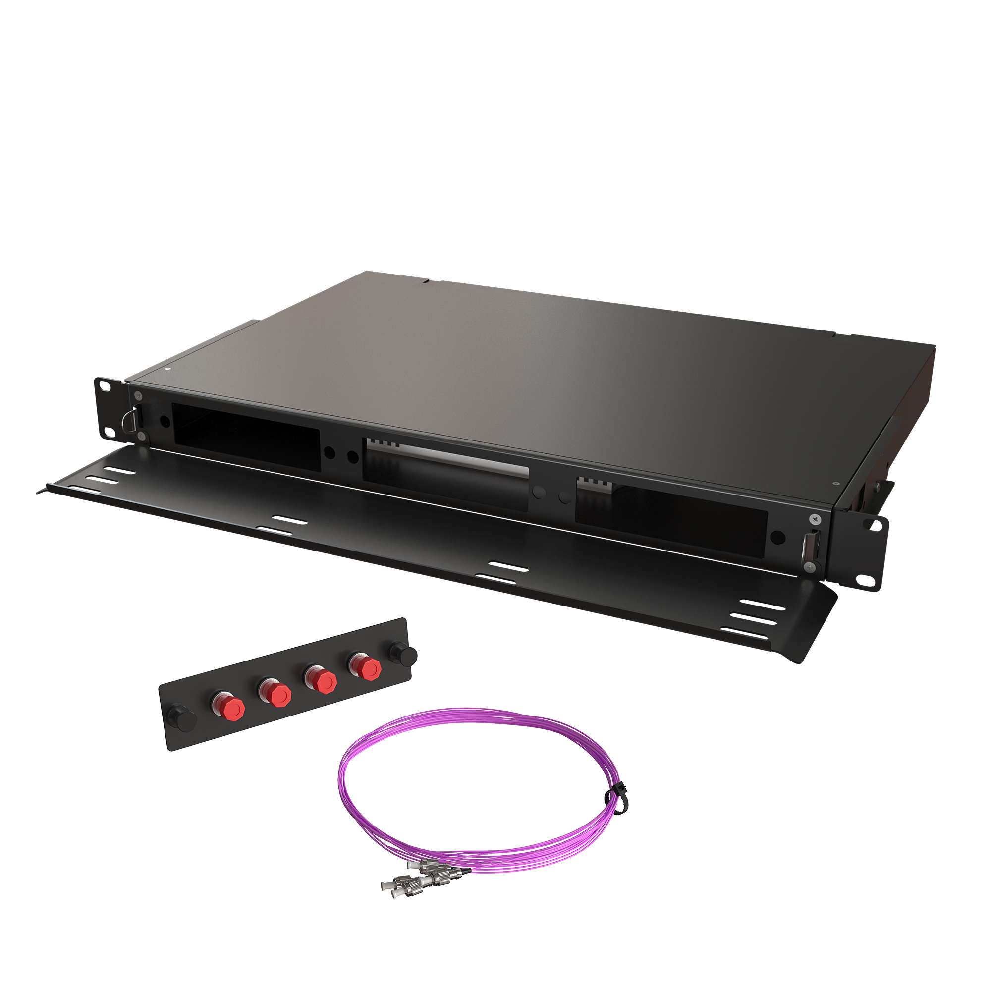 Кросс КТП, выдвижной, полный комплект, FC/UPC, MM 50/125 OM4, 12 портов, 1U, цвет черный