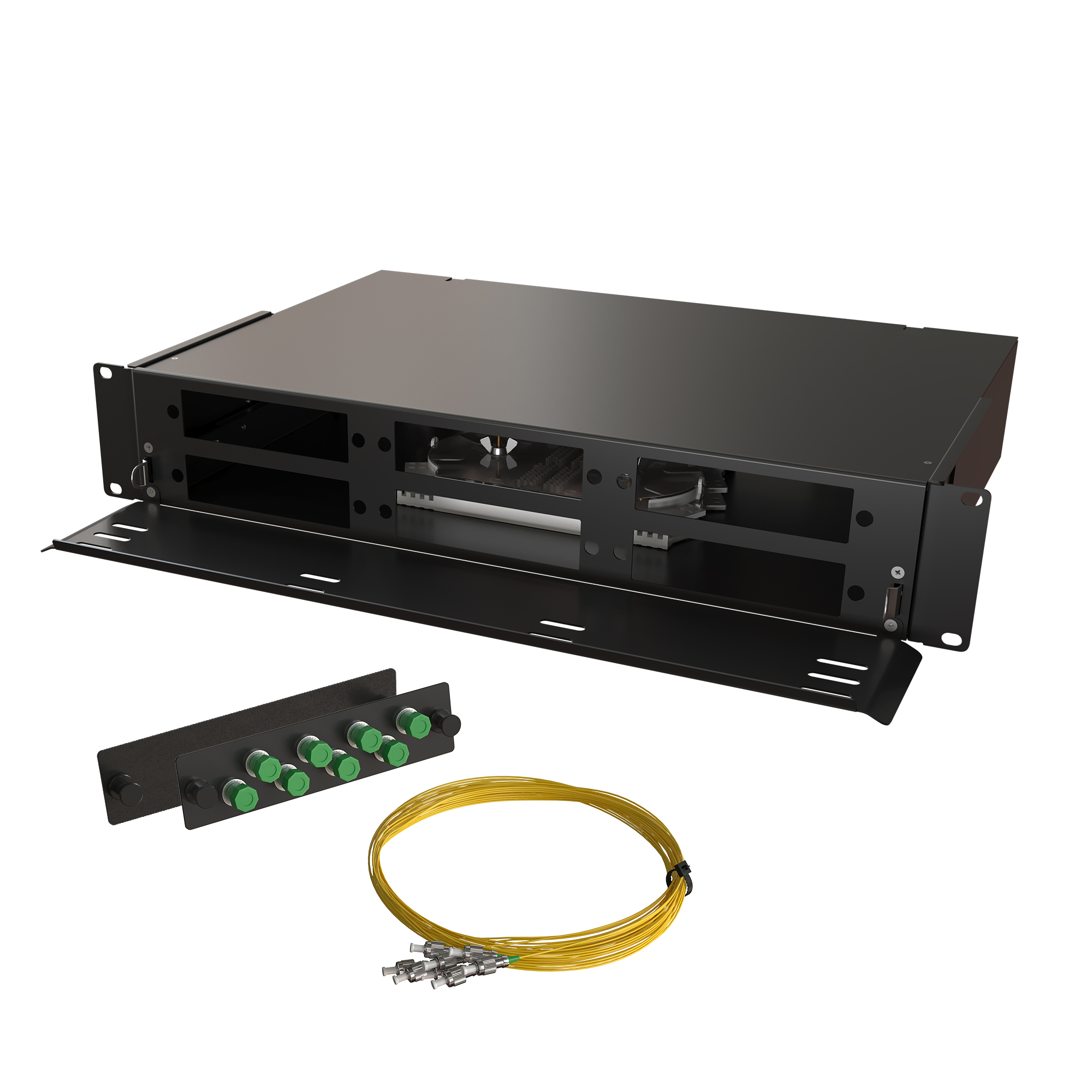 Кросс КТП, выдвижной, полный комплект, FC/APC, SM 9/125 OS2, 32 порта, 2U, цвет черный