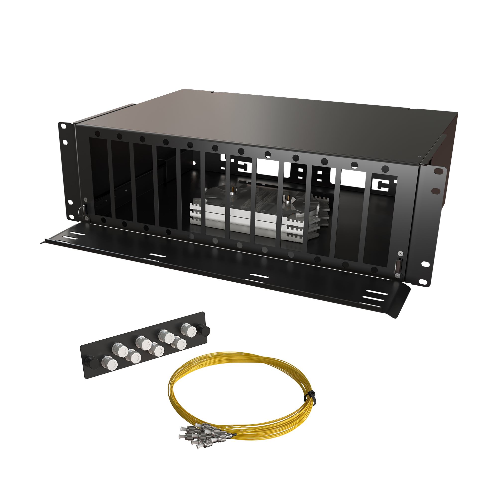 Кросс КТП, выдвижной, полный комплект, FC/UPC, SM 9/125 OS2, 96 портов, 3U, цвет черный