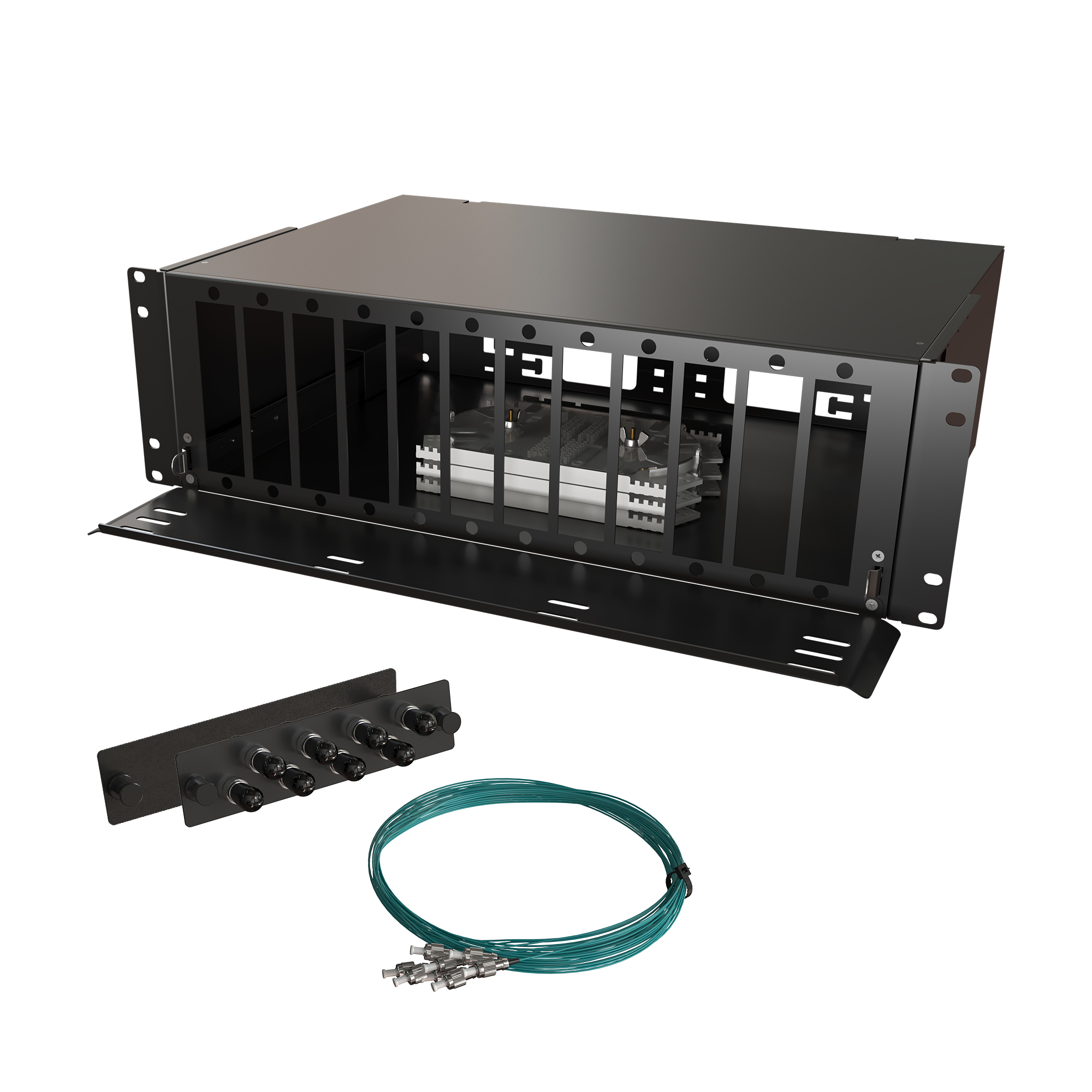 Кросс КТП, выдвижной, полный комплект, ST/UPC, MM 50/125 OM3, 64 порта, 3U, цвет черный