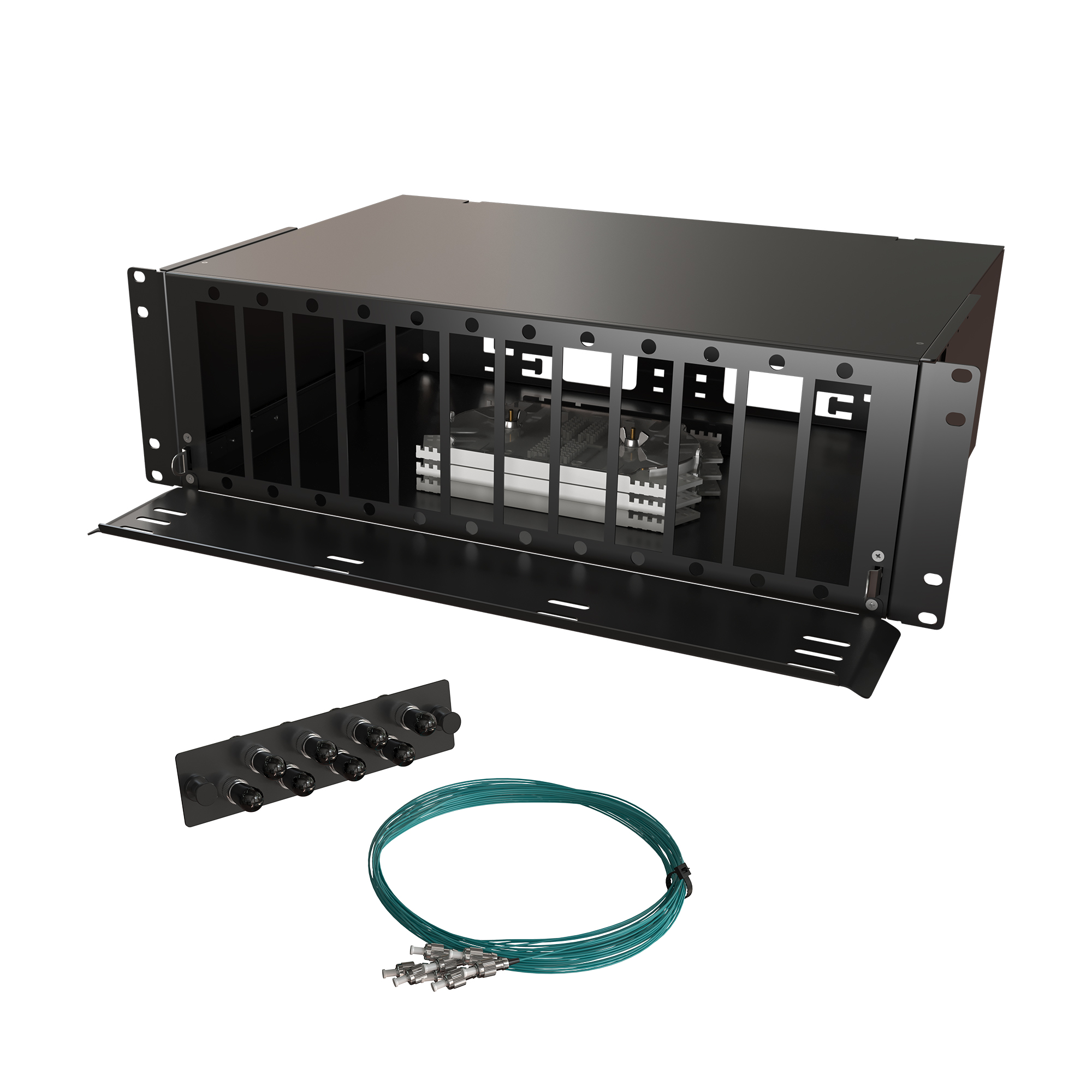 Кросс КТП, выдвижной, полный комплект, ST/UPC, MM 50/125 OM3, 96 портов, 3U, цвет черный