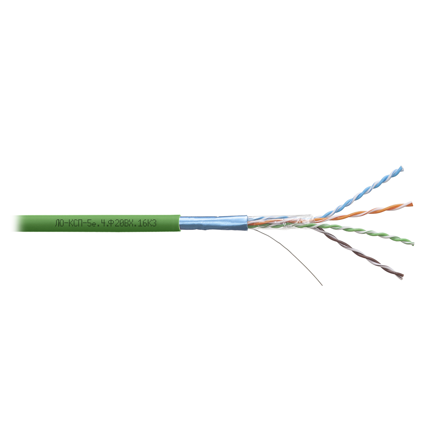 Кабель Премиум F/UTP, 4 пары, Кат.5e (Класс D), 200 МГц, AWG 24, внутренний, нг(A)-LSLTx, зеленый, коробка 305 м